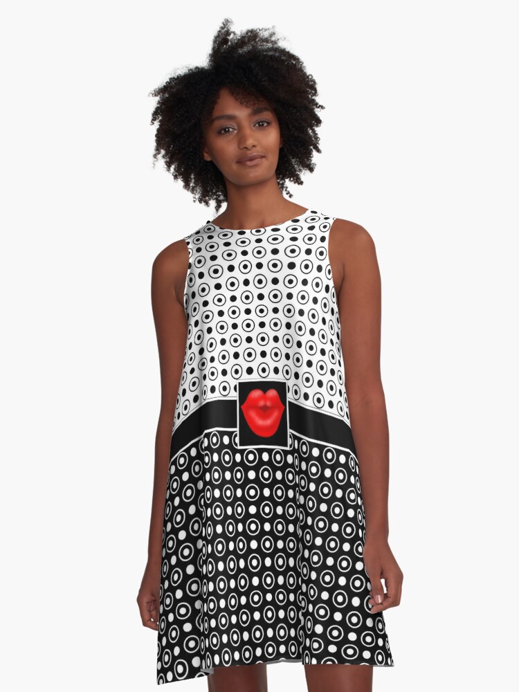 Half Black Half White Polka Dots Red Lips