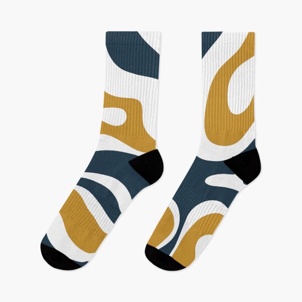 Item preview, Modern Retro Liquid Swirl Abstract Pattern Square in Navy Blue, Dark Mustard, and White designed and sold by kierkegaard.
