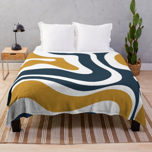 Item preview, Modern Retro Liquid Swirl Abstract Pattern Square in Navy Blue, Dark Mustard, and White designed and sold by kierkegaard.