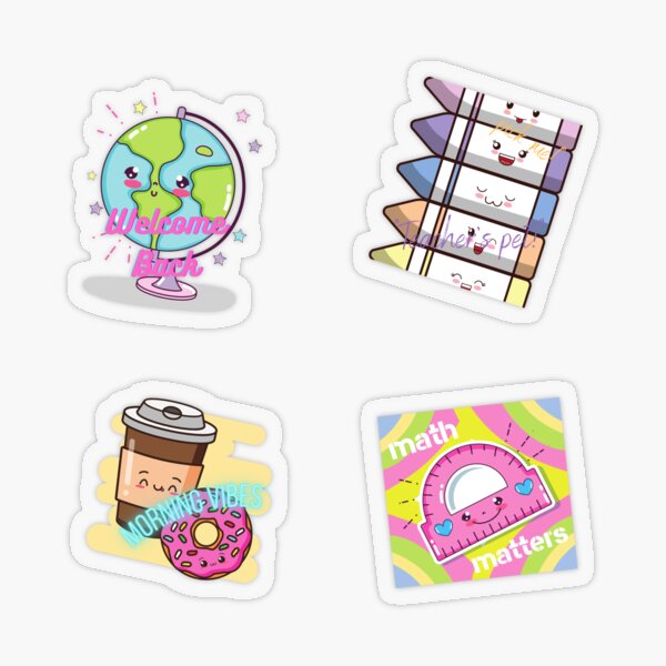 Item preview, Cute Kawaii Heart Morning Vibes Too Cool 4 School Quad Sticker Pack designed and sold by Palm-Pineapple.