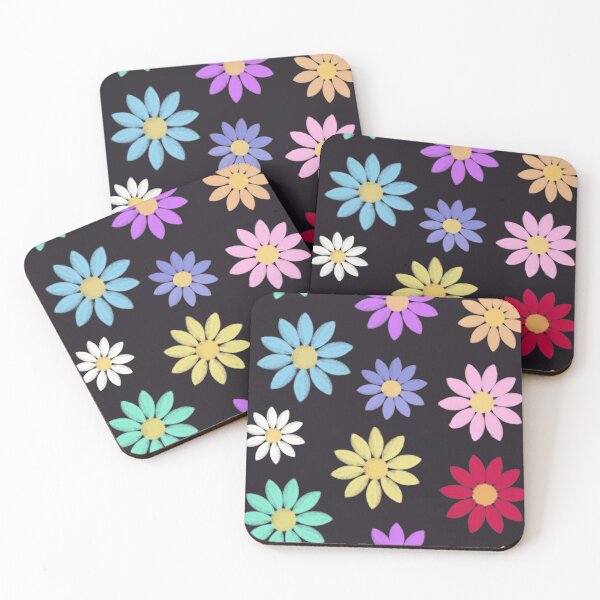 Item preview, Rainbow daisies on black designed and sold by QuirkyCraftz.