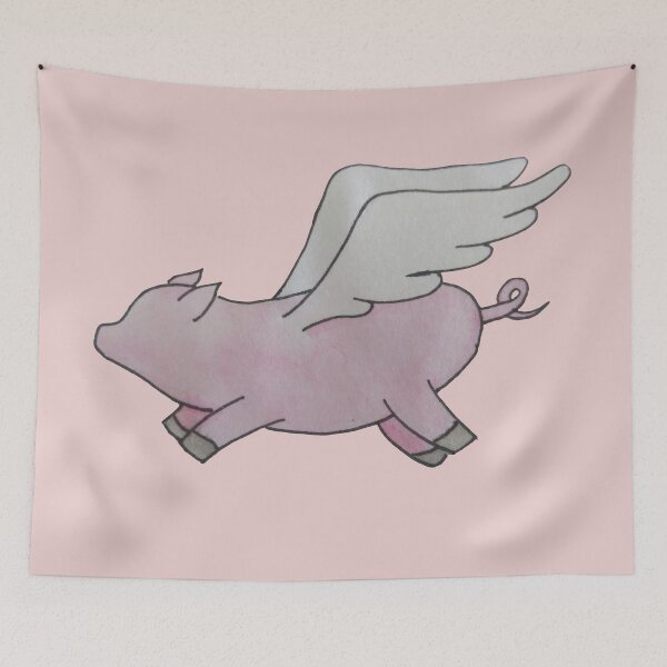 Item preview, simple watercolour flying pig (pink background) designed and sold by -Lily-Anne-.