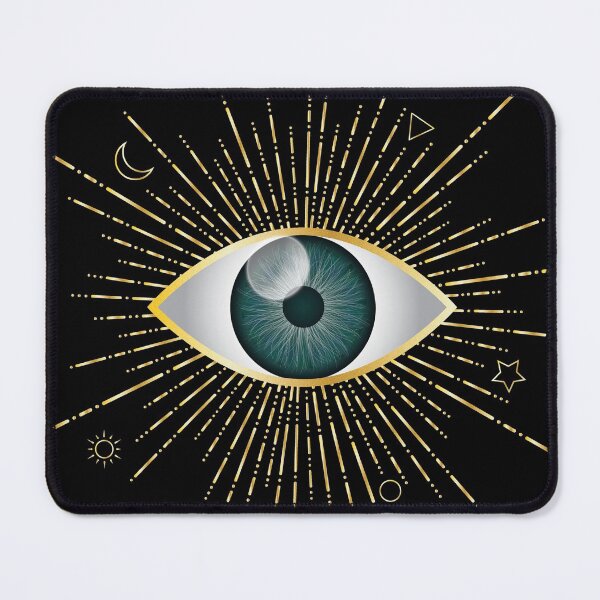 Item preview, Teal Evil Eye Gold Eyelashes Sun Moon Star Triangle Circle Nazar Mati Protection Talisman designed and sold by Karen McFarland.