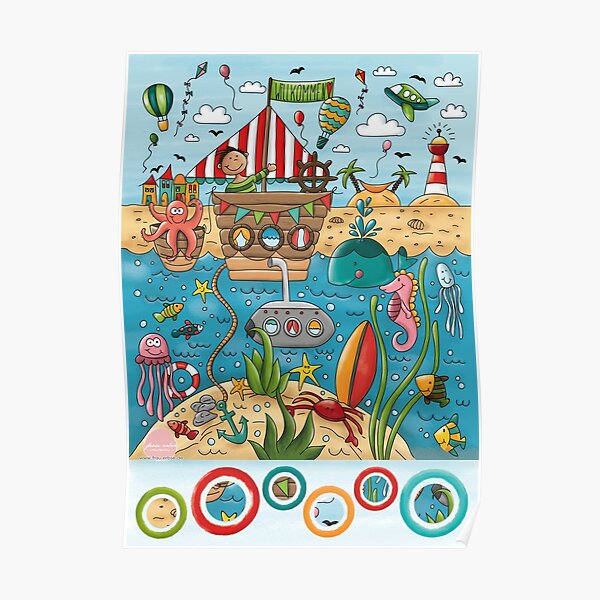 Wimmelbild Luft. Land. Wasser. Poster