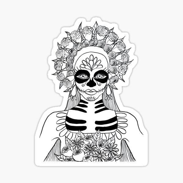 Pegatina «Dibujo de tinta La Calavera Catrina Sugar Skull» de Almonda |  Redbubble