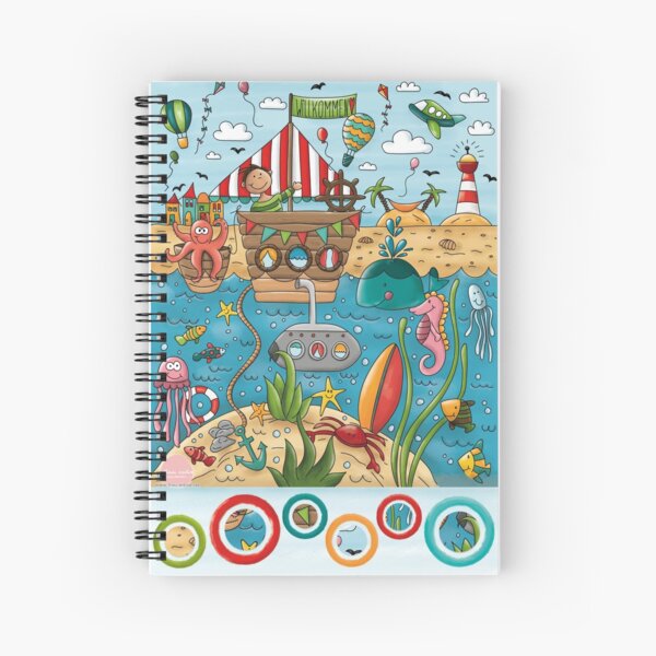 Wimmelbild Luft. Land. Wasser. Spiralblock