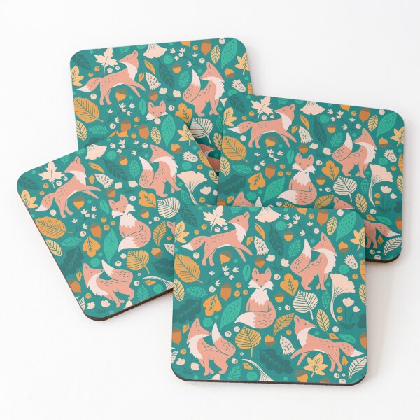 Item preview, Foxes in Teal + Pink designed and sold by latheandquill.
