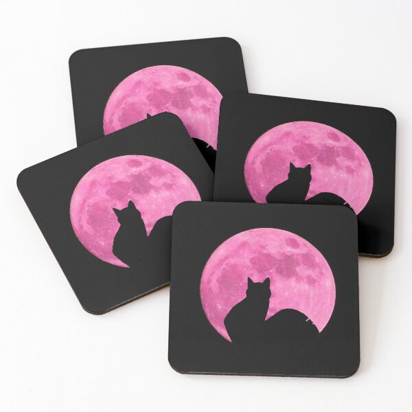 Item preview, Sweet Kitty Cat Under Rose Pink Full Moon designed and sold by H3designs.