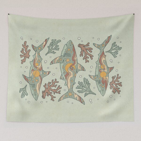 Item preview, Midnight Swim | Ocean Shark Art | Dusty Sunset Palette designed and sold by OMEGAFAUNA.