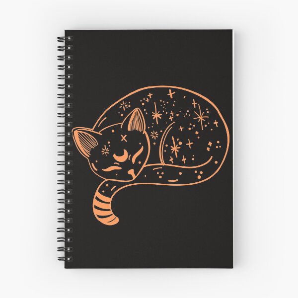 Item preview, Orange Line Drawing Cat Curled Up With Moon & Stars Design designed and sold by EarthArtDesigns.