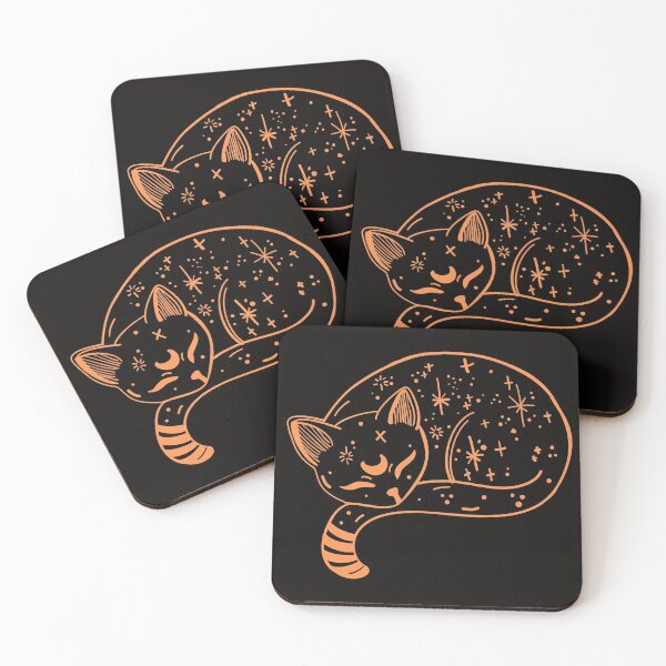 Item preview, Orange Line Drawing Cat Curled Up With Moon & Stars Design designed and sold by EarthArtDesigns.
