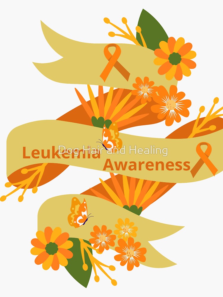 "Leukemia Awareness Design with Orange Ribbon, Butterflies, and Flowers