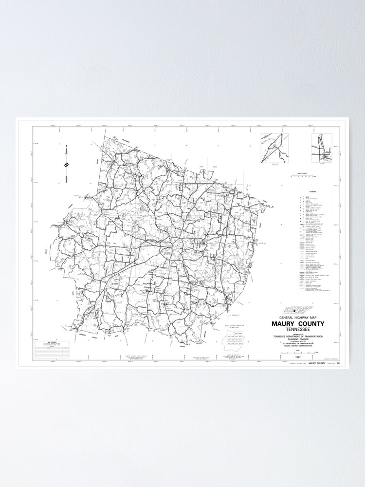 Maury County Tn Map 1997 Maury County Tennessee Map" Poster By Westkygenealogy | Redbubble