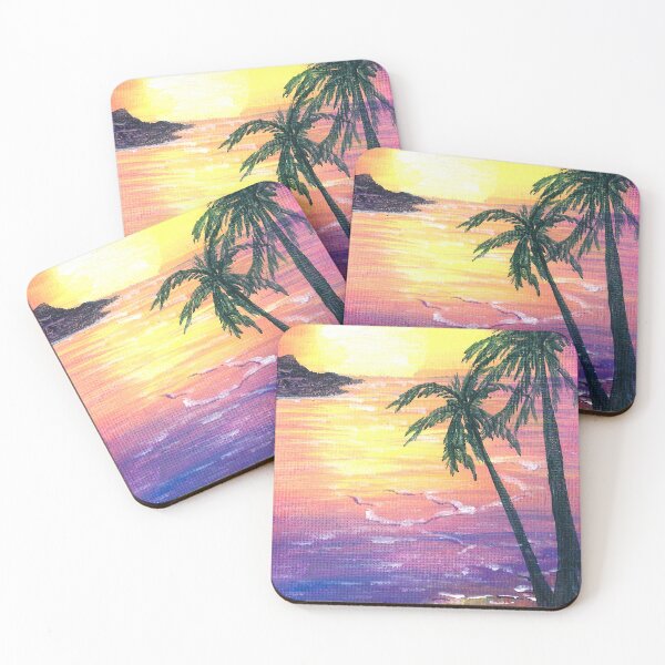 Item preview, Tropical orange sunset reflecting on sea with palm trees designed and sold by Goldstarwork.
