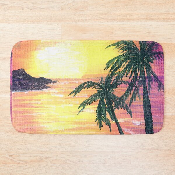 Item preview, Tropical orange sunset reflecting on sea with palm trees designed and sold by Goldstarwork.