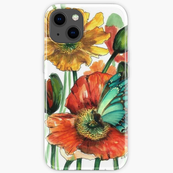 Iceland Poppies with Blue Butterfly iPhone Soft Case