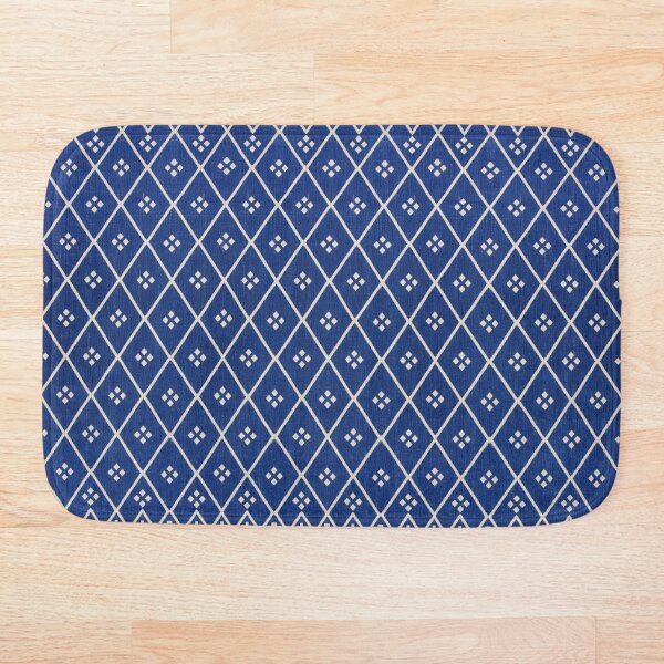 Blue Oriental Traditional Boho Moroccan Style Bath Mat