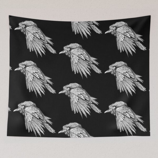 Item preview, White crow cartoon raven line art doodle drawing of aggressive black crow  Hand drawn animal designed and sold by mudenk.