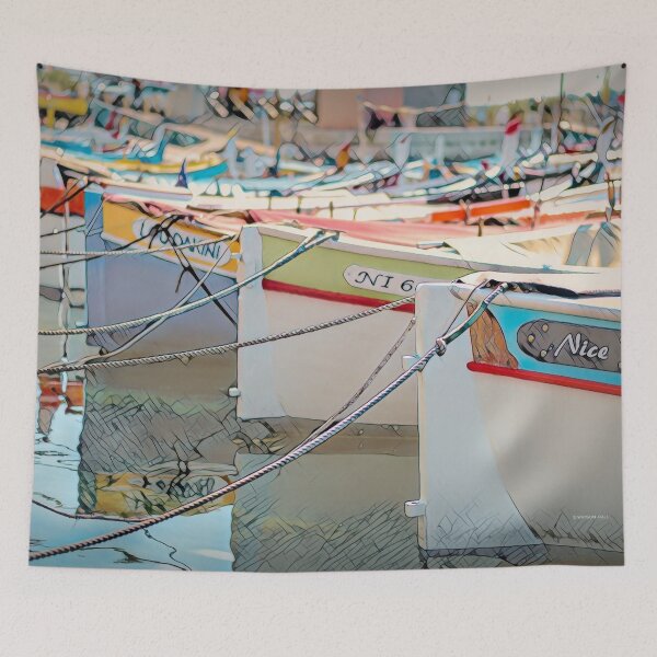 Item preview, Fishing Boats in the harbour in Nice, France  designed and sold by Marlene Watson-Hall.