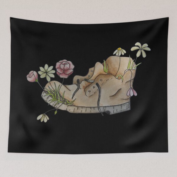 Item preview, aesthetic old boot with flowers (black background) designed and sold by -Lily-Anne-.