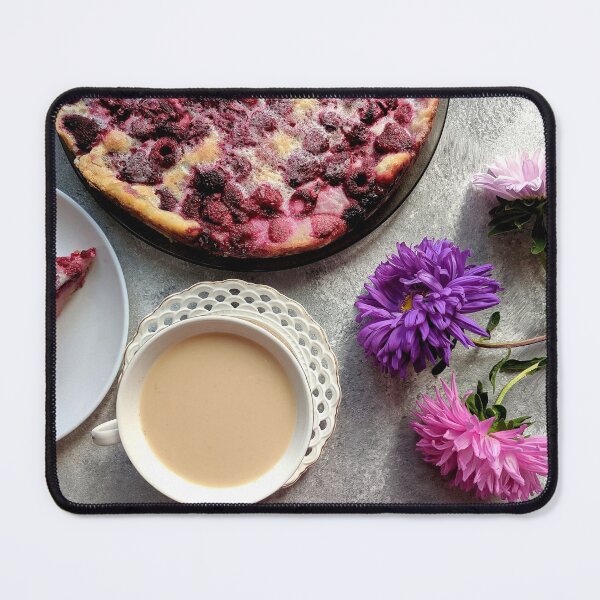 Item preview, Photo artwork: Raspberry Pies, Aster bouquet, Milk coffee cup designed and sold by GrayCatGraphics.