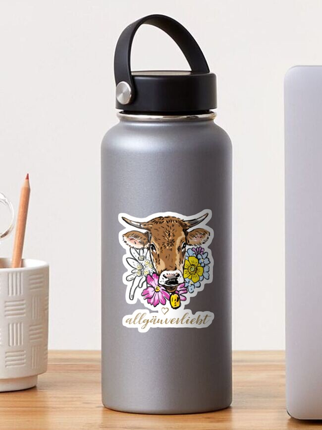 Thumbnail 1 von 3, Sticker, Junge Kuh / Schumpen mit Blumen designt und verkauft von allgaeuverliebt.