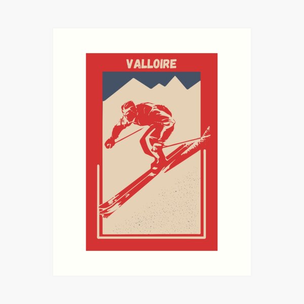 Item preview, Valloire in Haute Maurienne, Savoie, France, Europe - Vintage Red Geometric Ski Poster for Mountain Alpine Skier designed and sold by Vintage-TM.