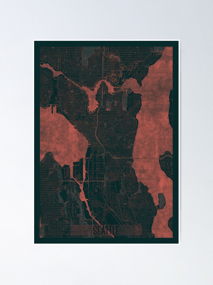 Alternate view of Seattle Map Red Poster