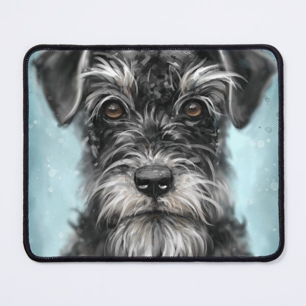 Item preview, Painting of a Black and White Schnauzer on Blue Background designed and sold by ibadishi.