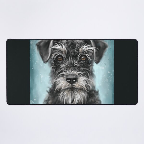 Item preview, Painting of a Black and White Schnauzer on Blue Background designed and sold by ibadishi.