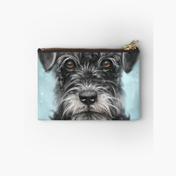 Item preview, Painting of a Black and White Schnauzer on Blue Background designed and sold by ibadishi.
