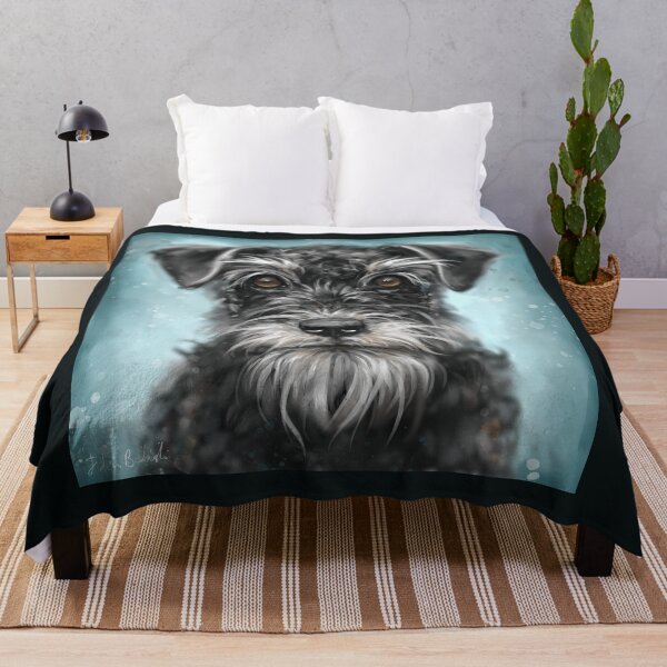 Item preview, Painting of a Black and White Schnauzer on Blue Background designed and sold by ibadishi.