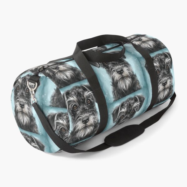 Item preview, Painting of a Black and White Schnauzer on Blue Background designed and sold by ibadishi.