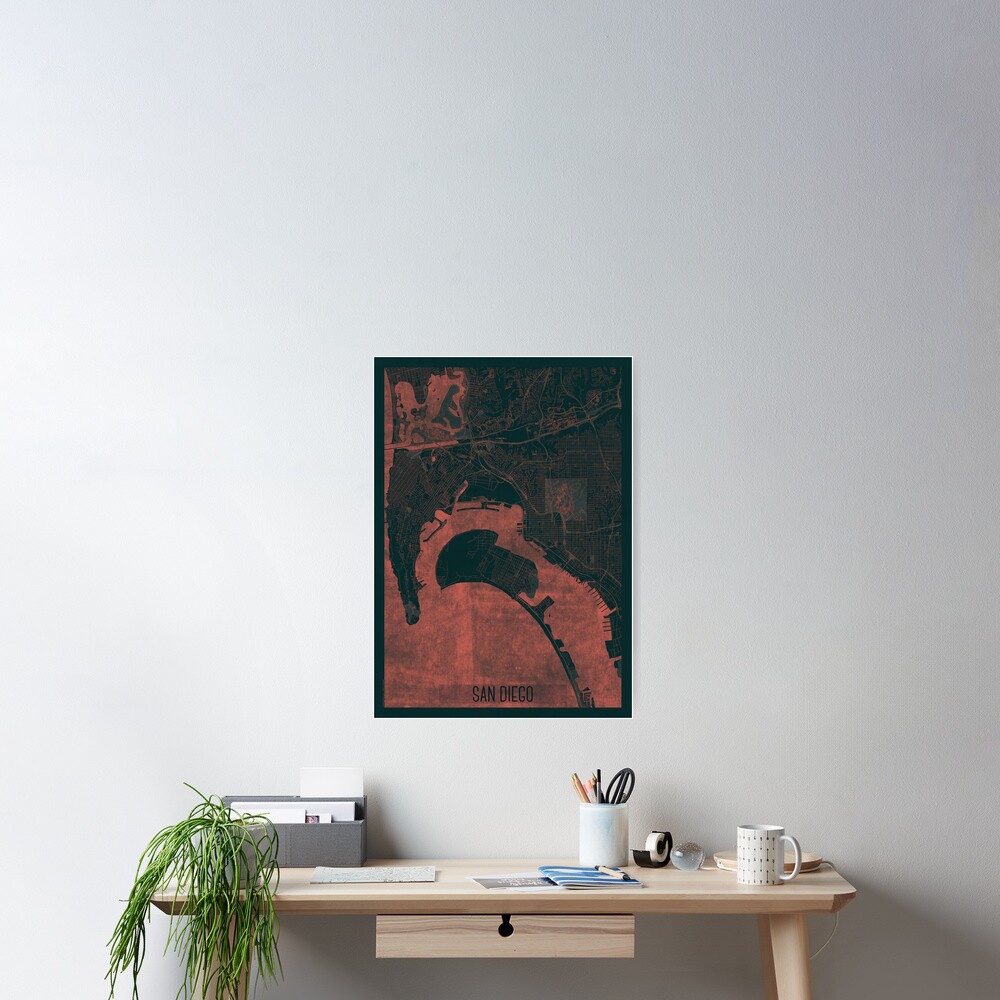 San Diego Map Red Poster