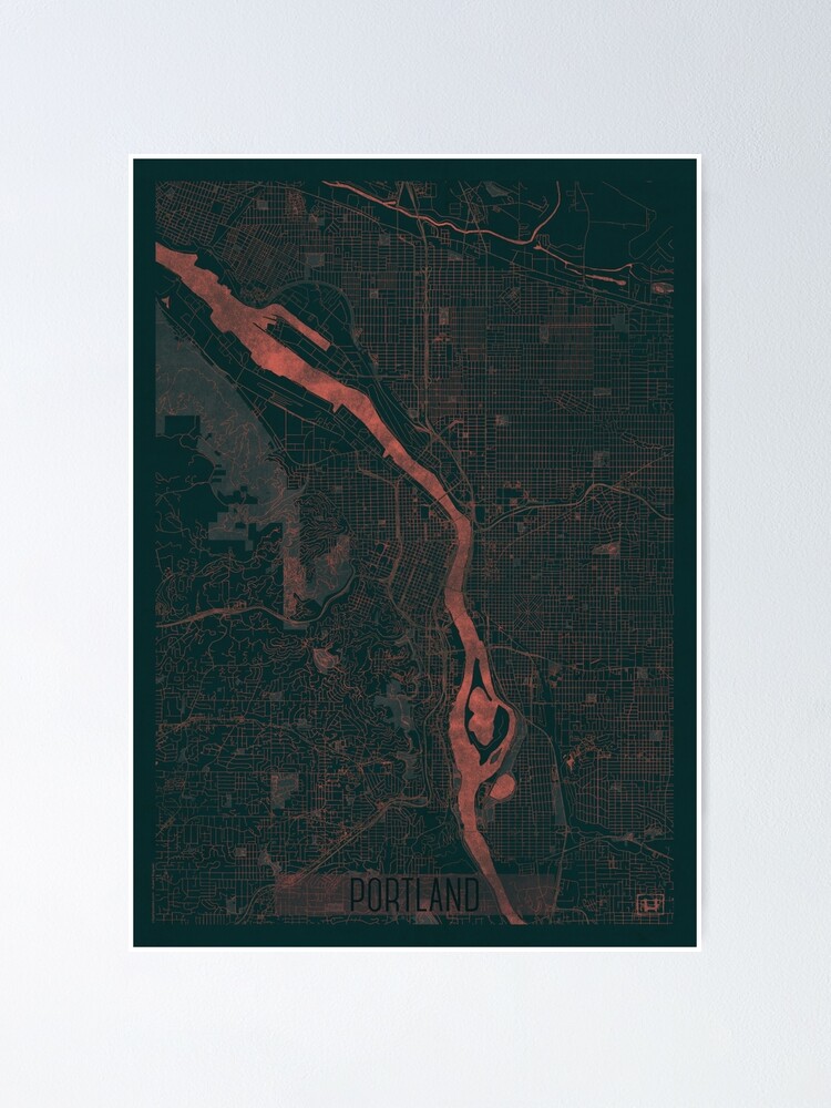 Alternate view of Portland Map Red Poster
