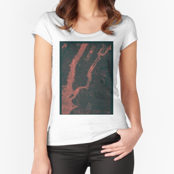 New York Map Red Fitted Scoop T-Shirt