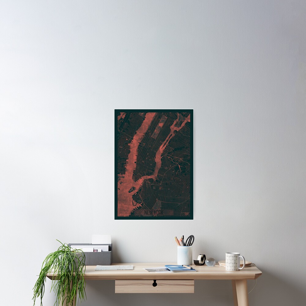 New York Map Red Poster