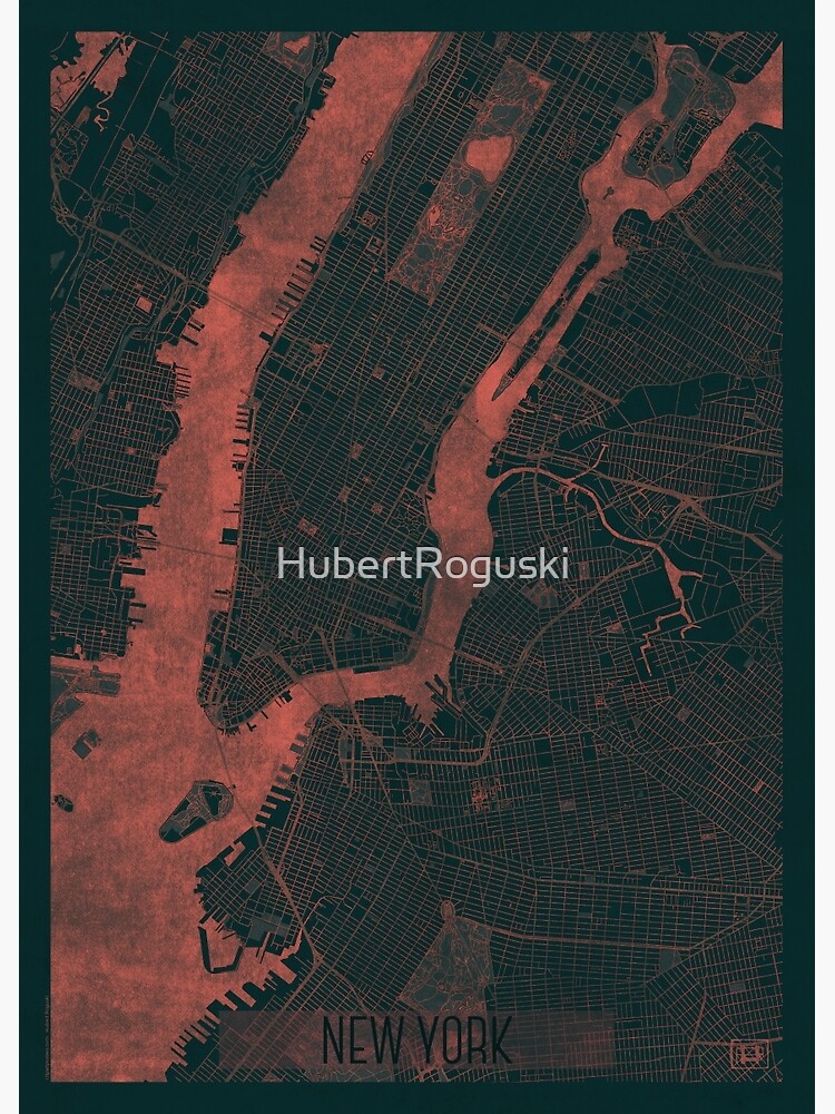 New York Map Red by HubertRoguski