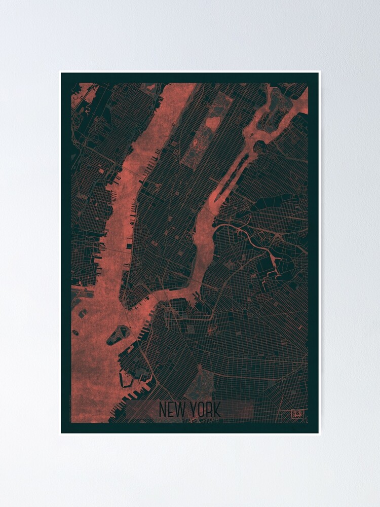 Alternate view of New York Map Red Poster