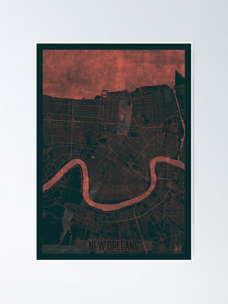 Alternate view of New Orleans Map Red Poster