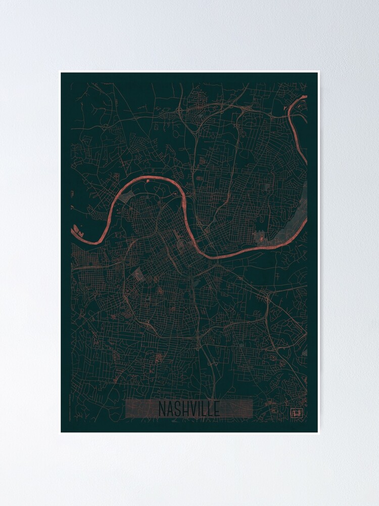 Alternate view of Nashville Map Red Poster