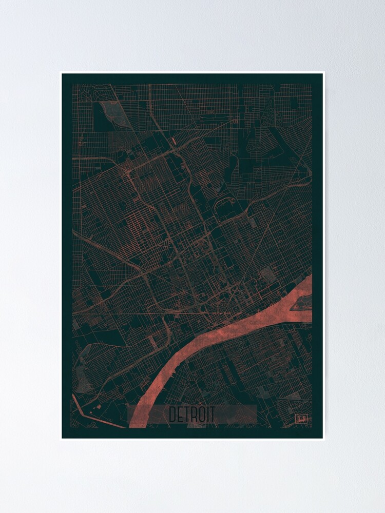 Alternate view of Detroit Map Red Poster