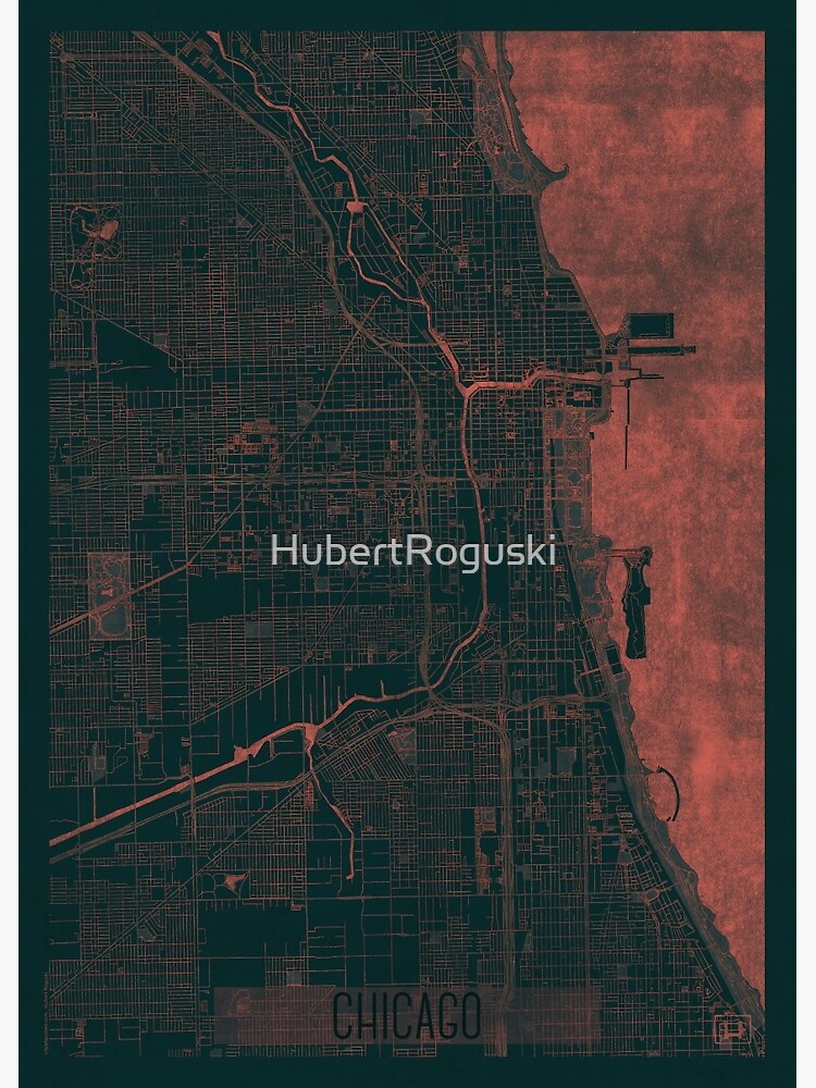Chicago Map Red by HubertRoguski