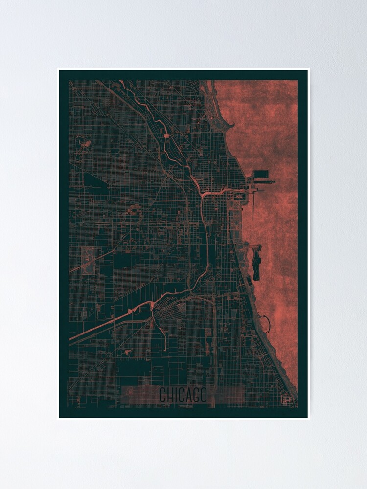 Alternate view of Chicago Map Red Poster