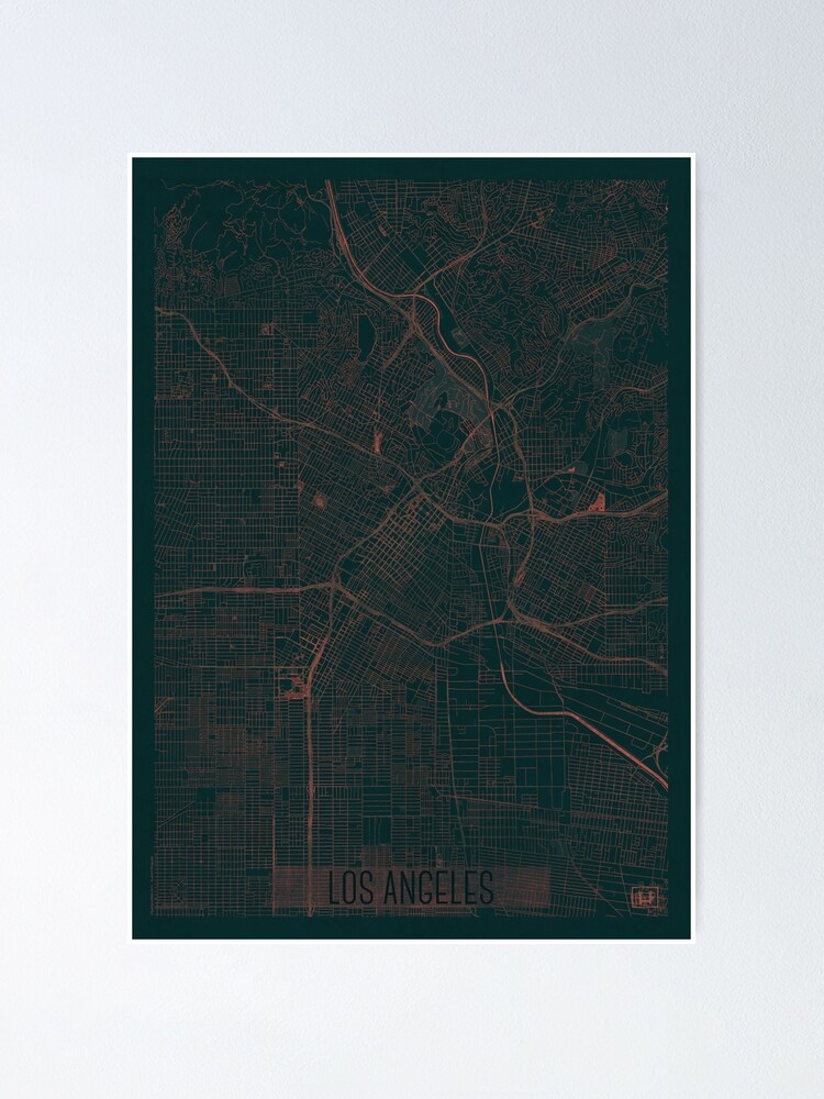 Alternate view of Los Angeles Map Red Poster