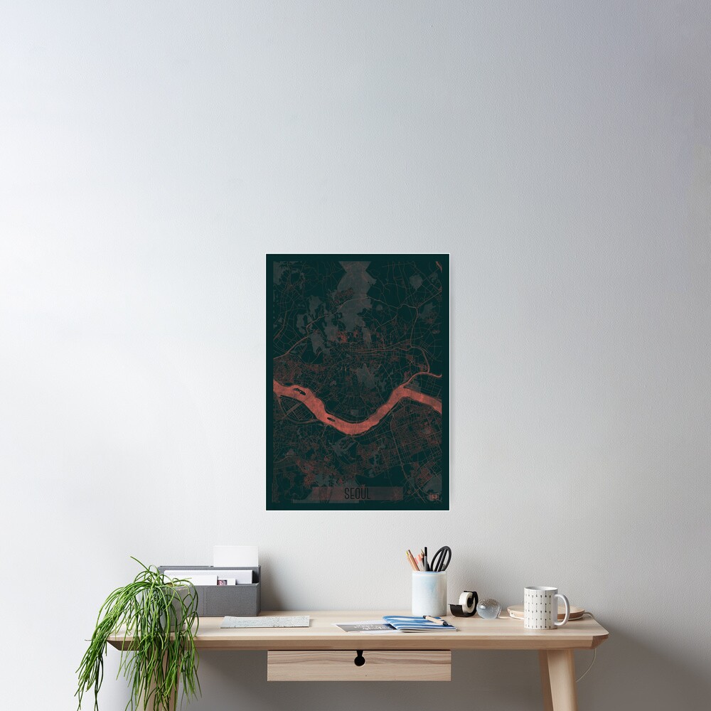 Seoul Map Red Poster