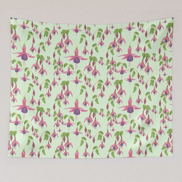 Item preview, Watercolour Fuchsia Flower Pattern - Mint designed and sold by SquibbleDesign.