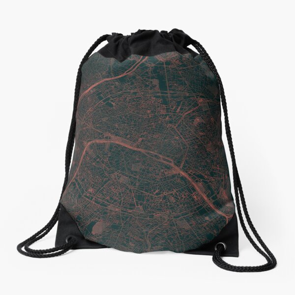 Paris Map Red Drawstring Bag