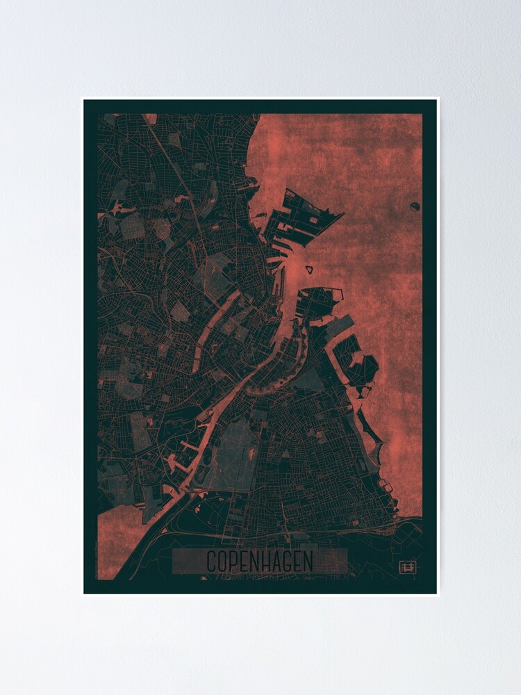 Alternate view of Copenhagen Map Red Poster