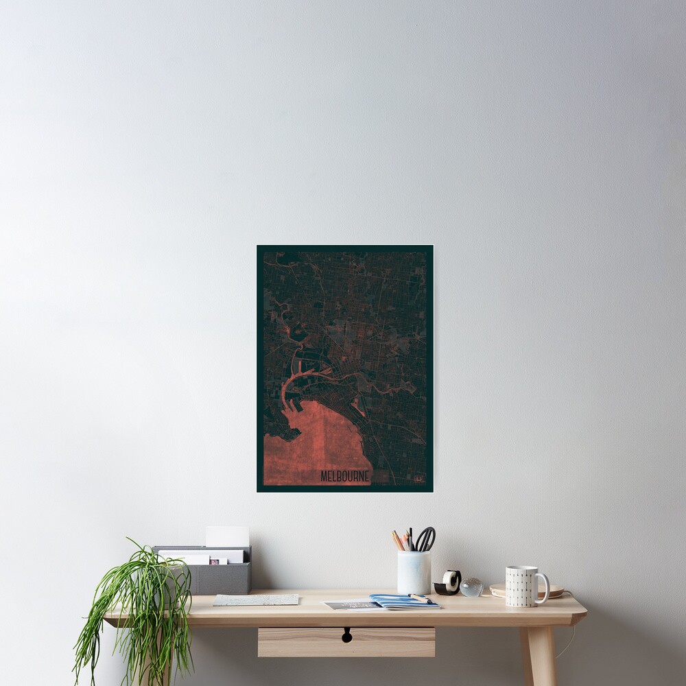 Melbourne Map Red Poster